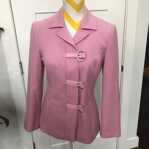 Dolce & Gabbana Pink Jacket Wool Leather Trim Buckles D&G Women 26/ 40 MOTH READ - Picture 1 of 16